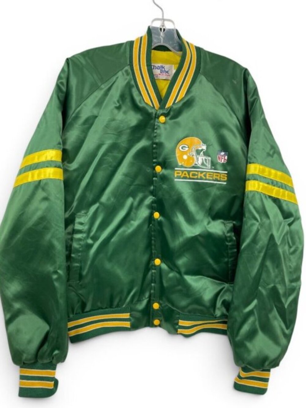 Vintage 1980's Chalk Line Green Bay Packers NFL Satin Bomber Jacket Men's XL